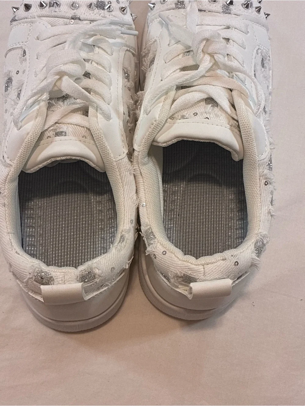 White Women's Studded Low-Top Sneakers - Picture 7 of 9